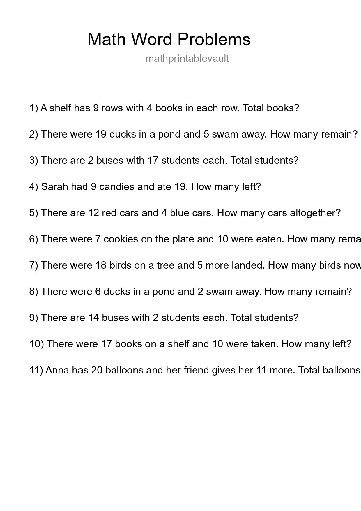 Math Word Problem Worksheet