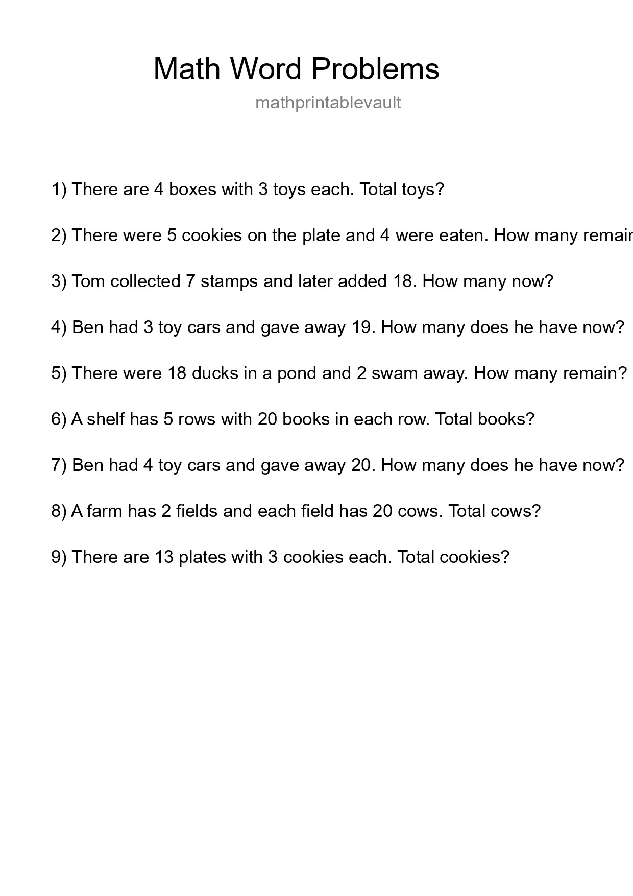 Math Word Problem Worksheet