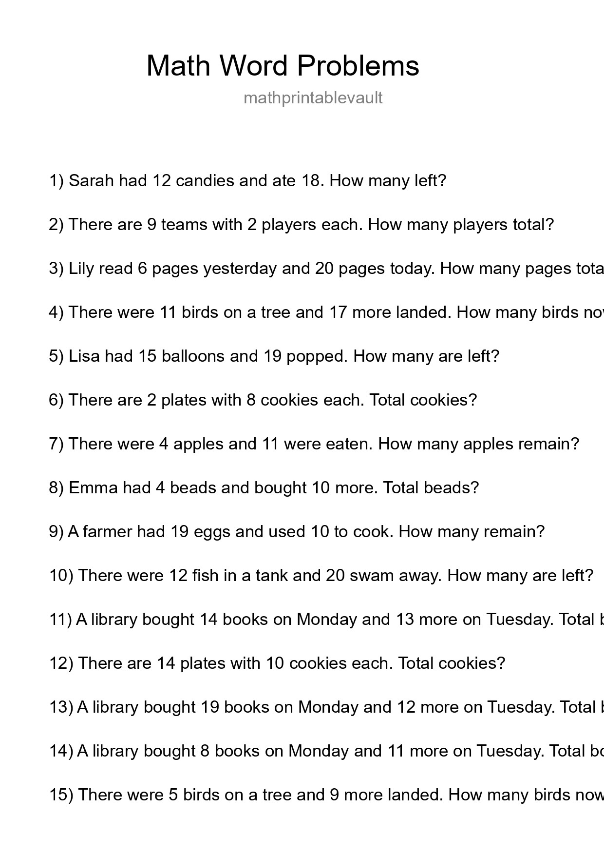 Math Word Problem Worksheet