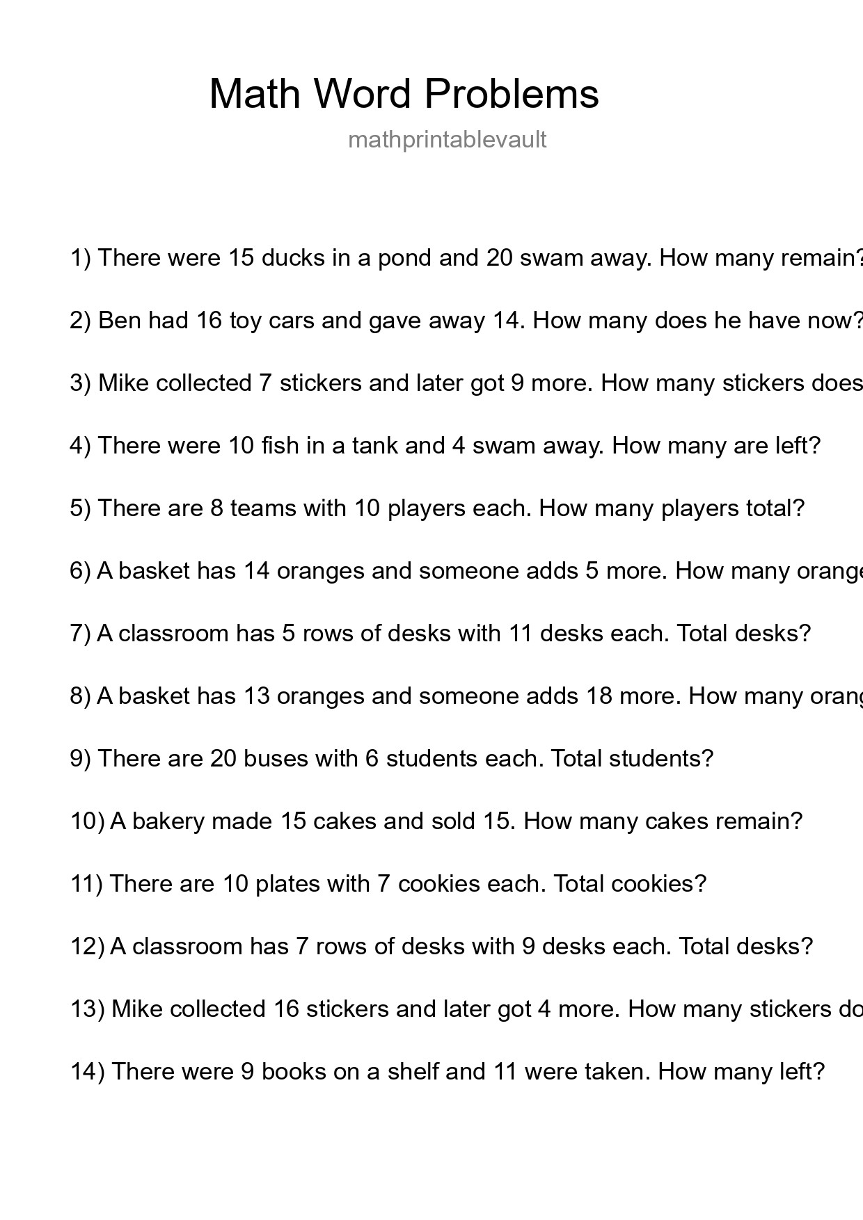 Math Word Problem Worksheet