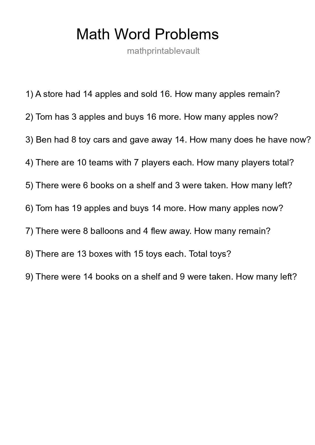 Math Word Problem Worksheet