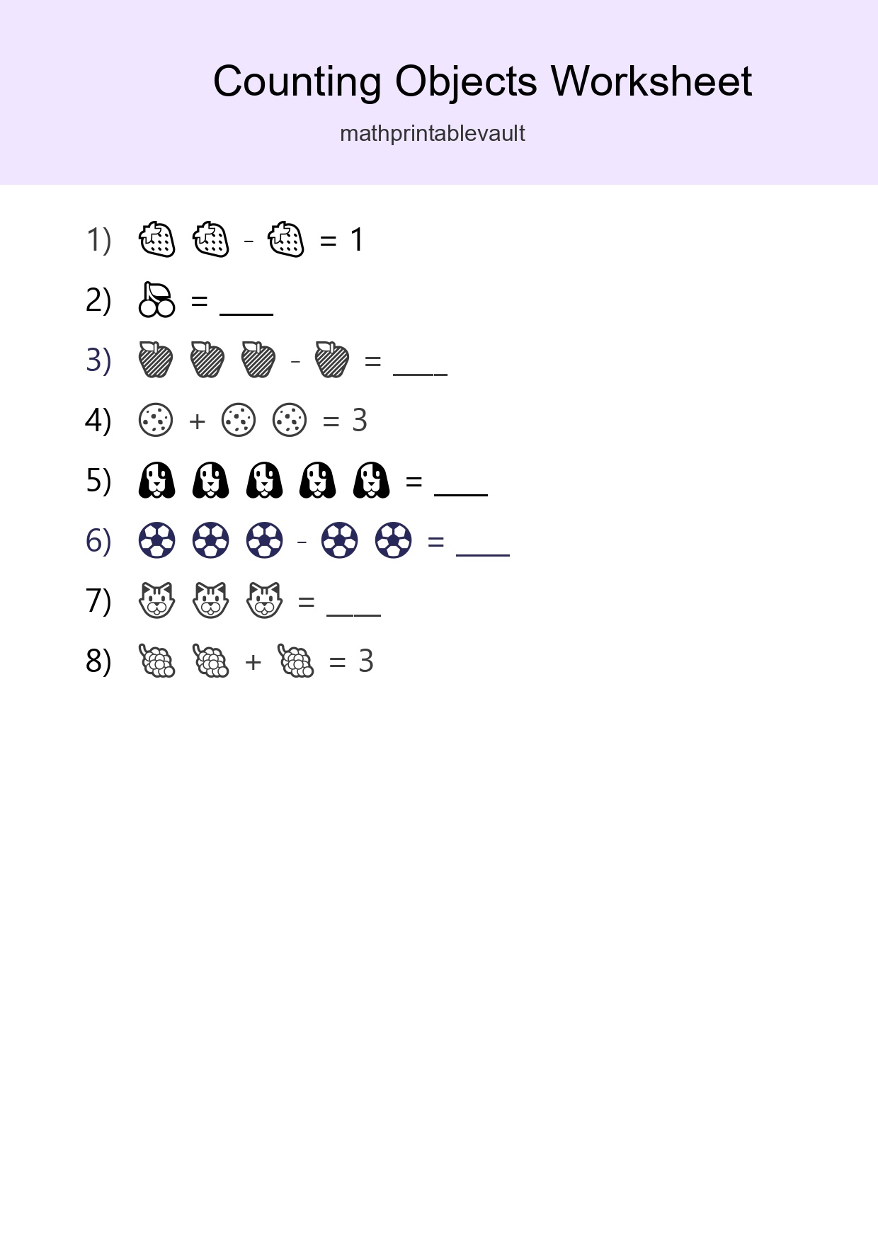Printable Counting Objects Worksheet for Pre-K