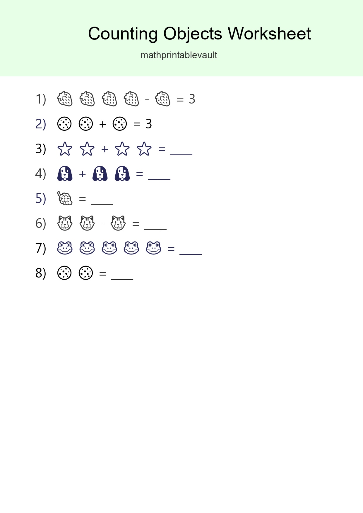Printable Counting Objects Worksheet for Pre-K