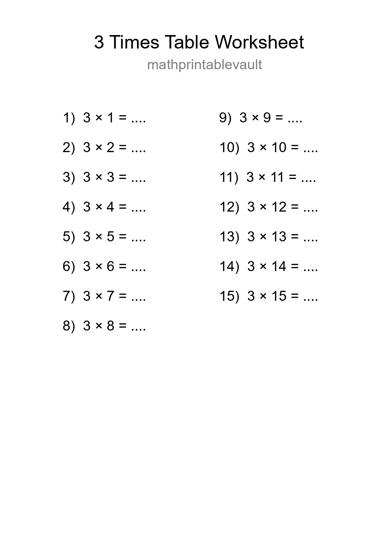 Printable 3 Times Table Worksheet For Grade 2 - Part 64