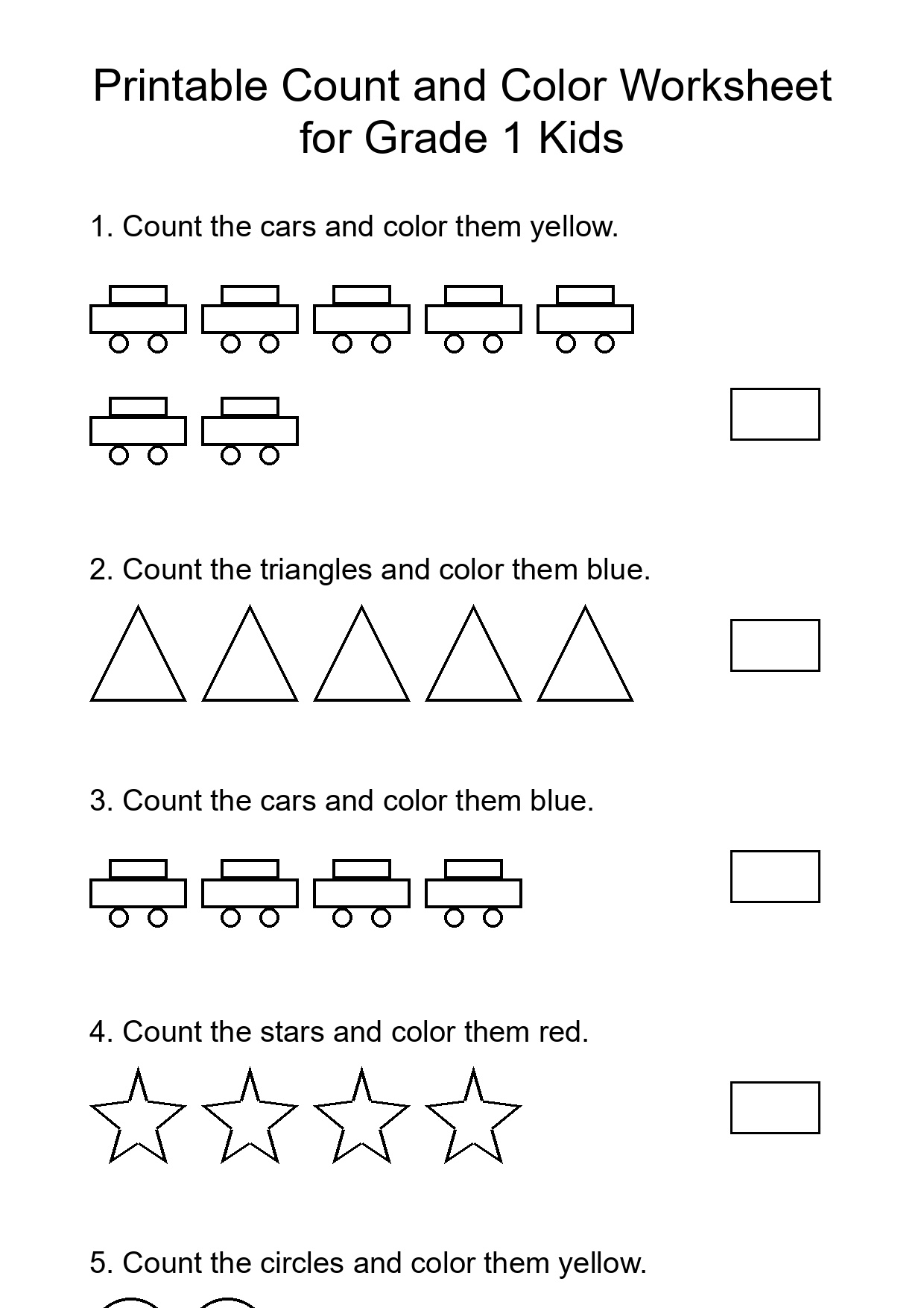 Printable Count and Color Worksheet for Grade 1 Kids