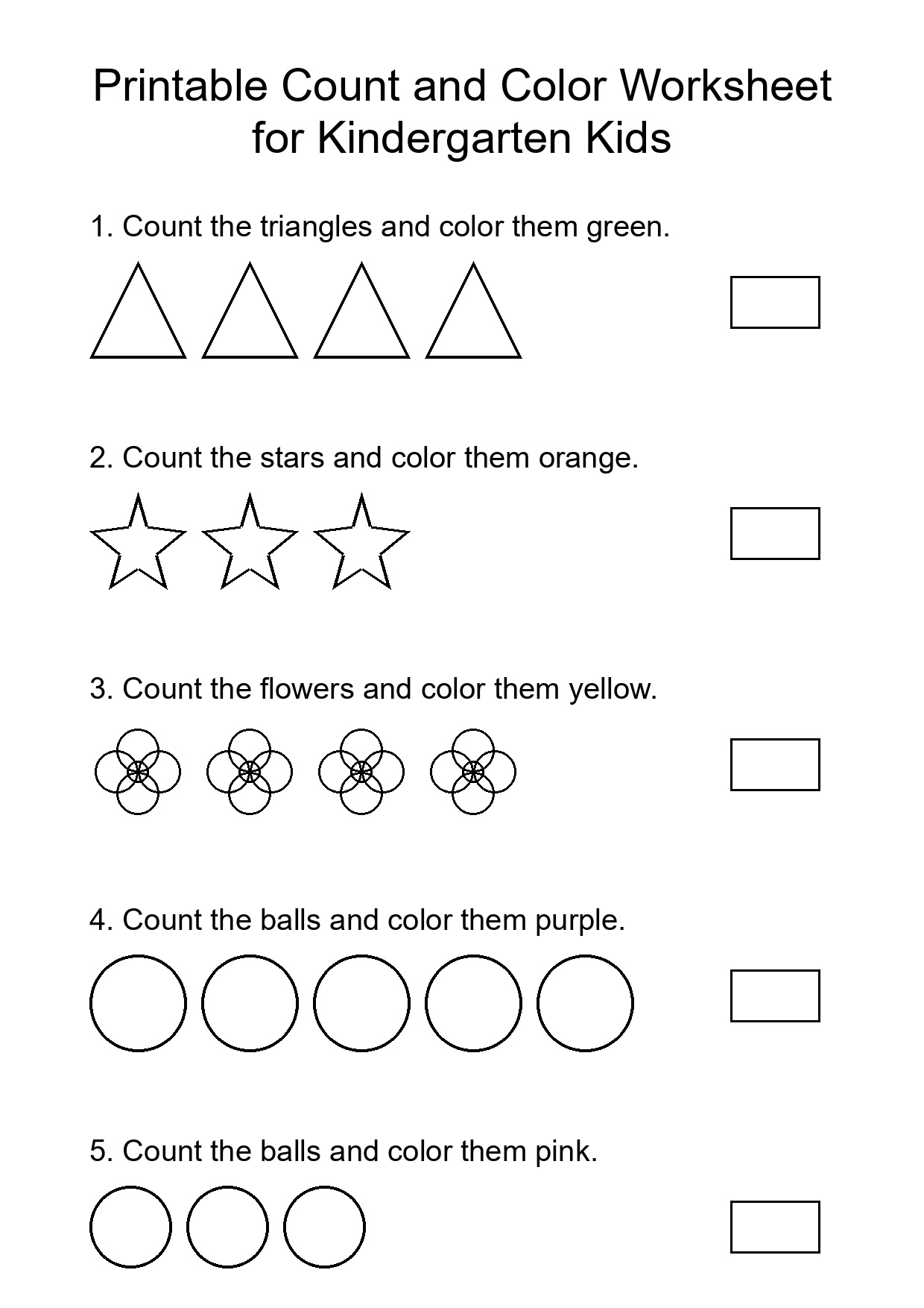 Printable Count and Color Worksheet for Kindergarten Kids
