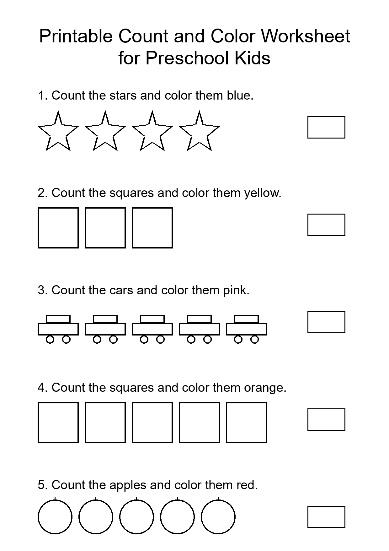Printable Count and Color Worksheet for Preschool Kids