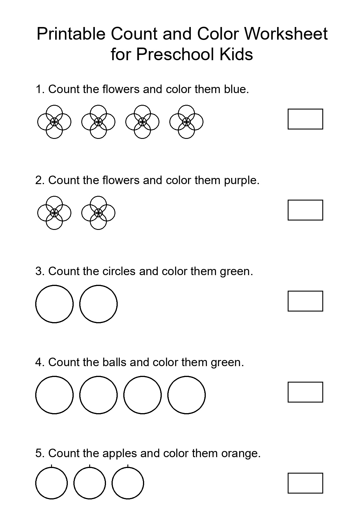 Printable Count and Color Worksheet for Preschool Kids