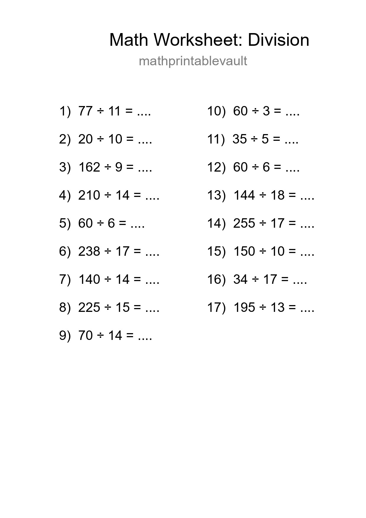 Printable Free 17 Division Math Worksheet For Grade 2 - Part 114