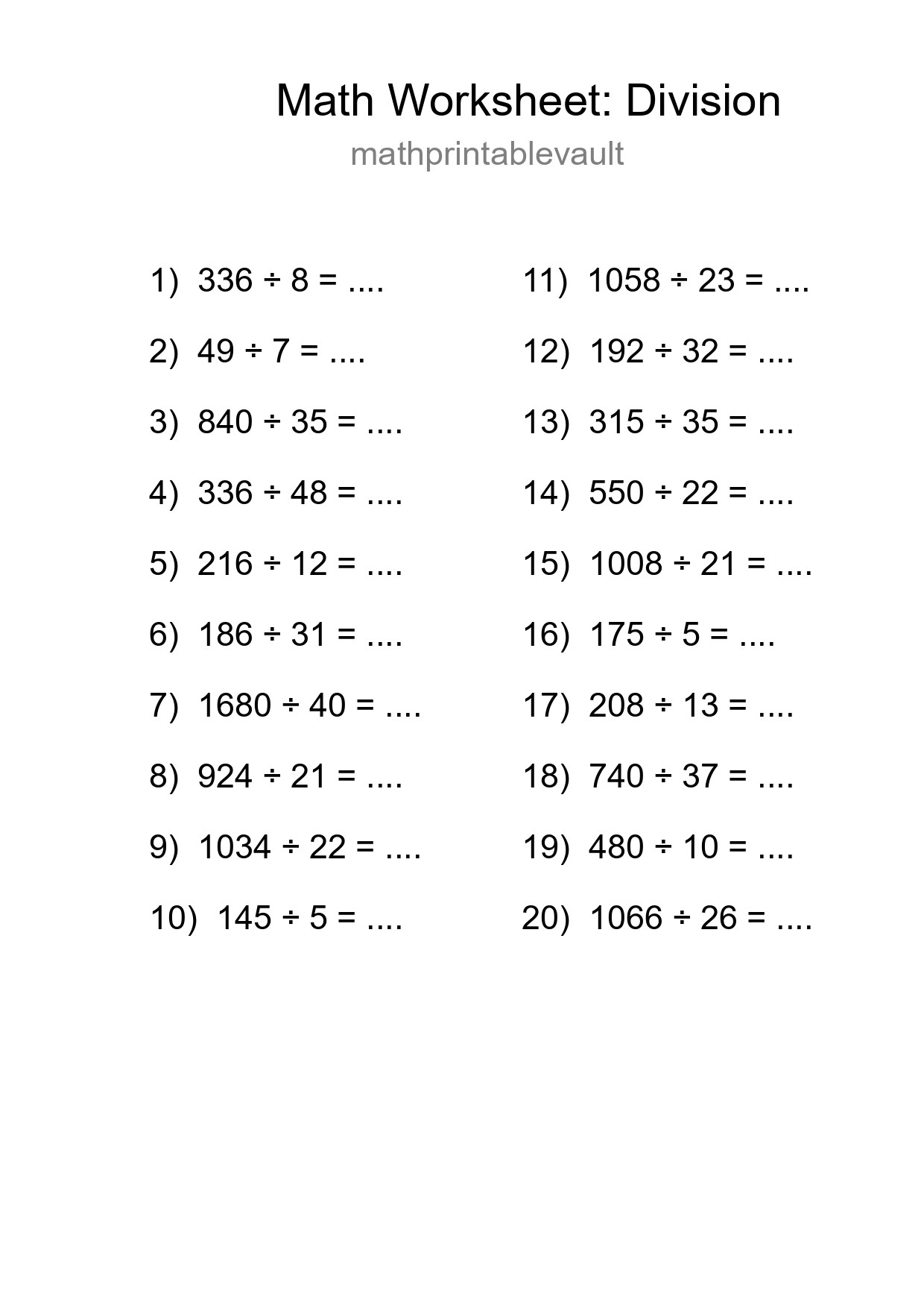 Printable Free 20 Division Math Worksheet For Grade 2 - Part 26