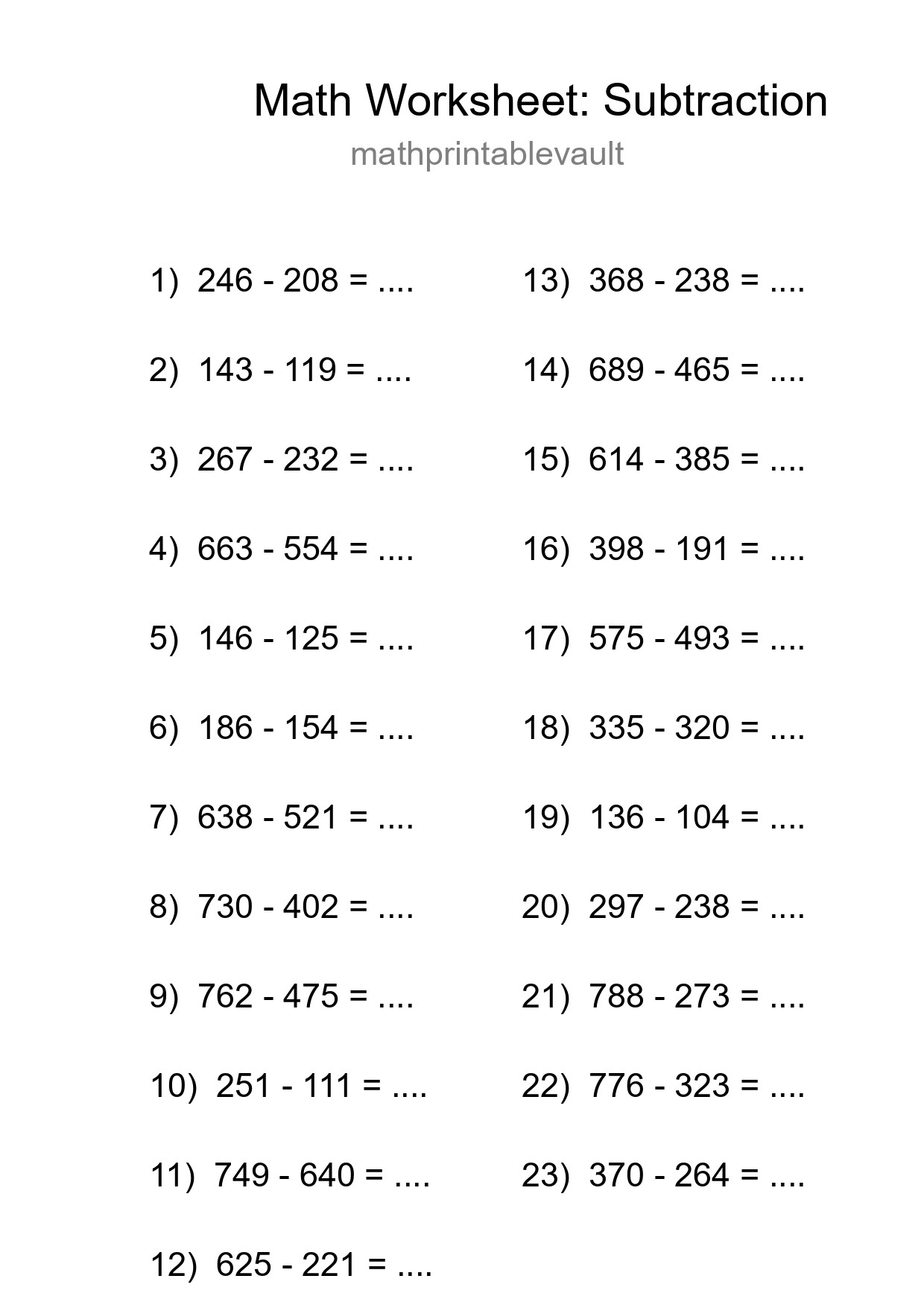 Printable Free 23 Subtraction Math Worksheet For Grade 5 - Part 30