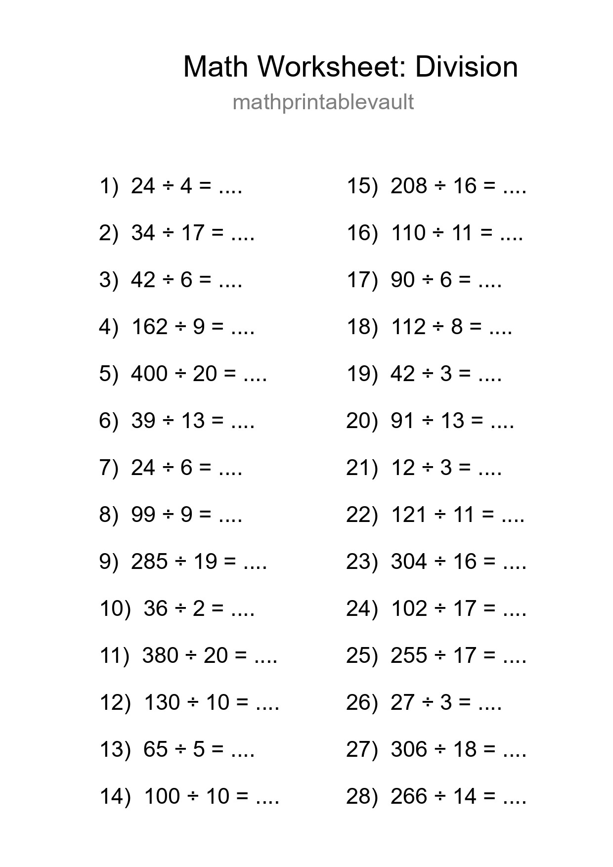 Printable Free 28 Division Math Worksheet For Grade 2 - Part 15